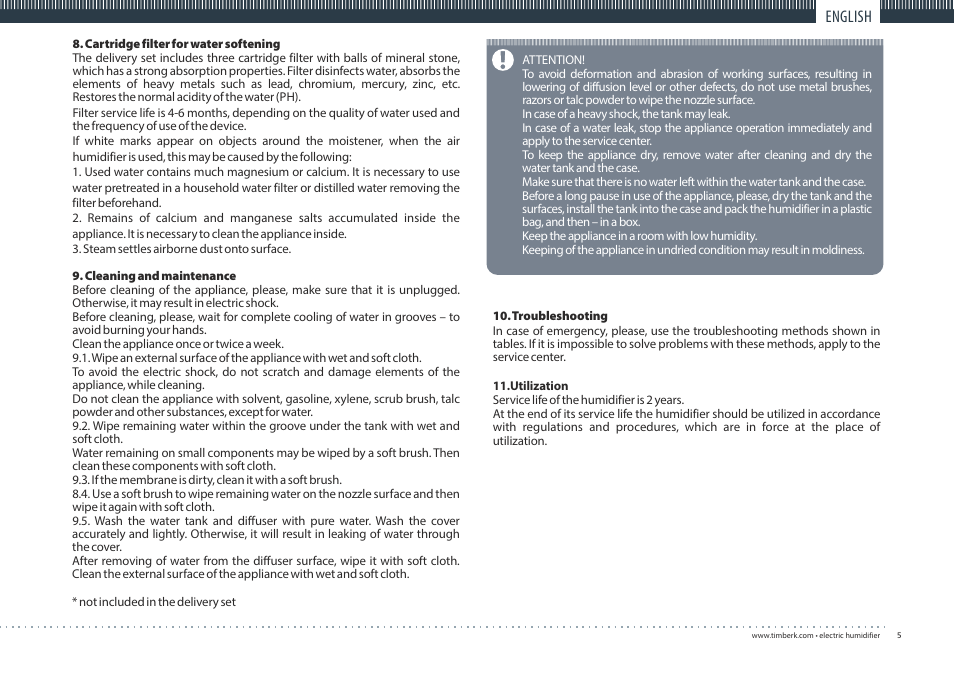 English | TIMBERK THU UL 09 series User Manual | Page 5 / 16