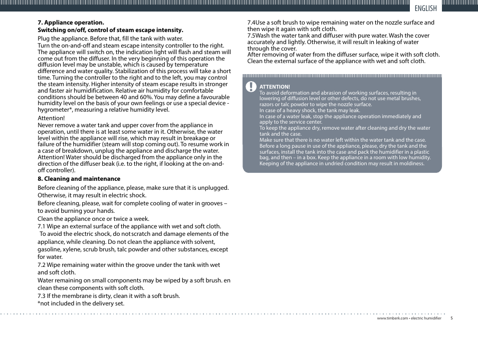 English | TIMBERK THU MINI 01 series User Manual | Page 5 / 16