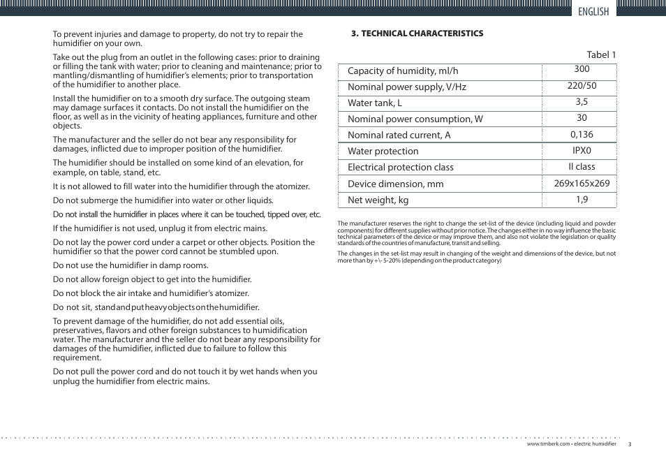 English | TIMBERK THU UL 06 series User Manual | Page 3 / 16