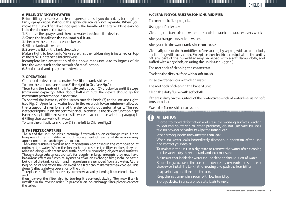 English | TIMBERK THU UL 06 series User Manual | Page 5 / 16