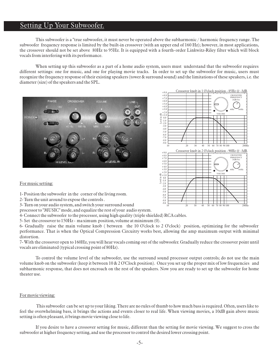 Setting up your subwoofer | Earthquake Sound Down-Firing SUB 120 User Manual | Page 5 / 8