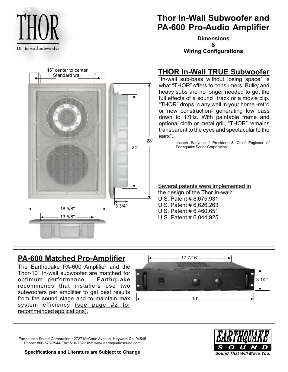 Earthquake Sound SuperNova Thor User Manual | 2 pages