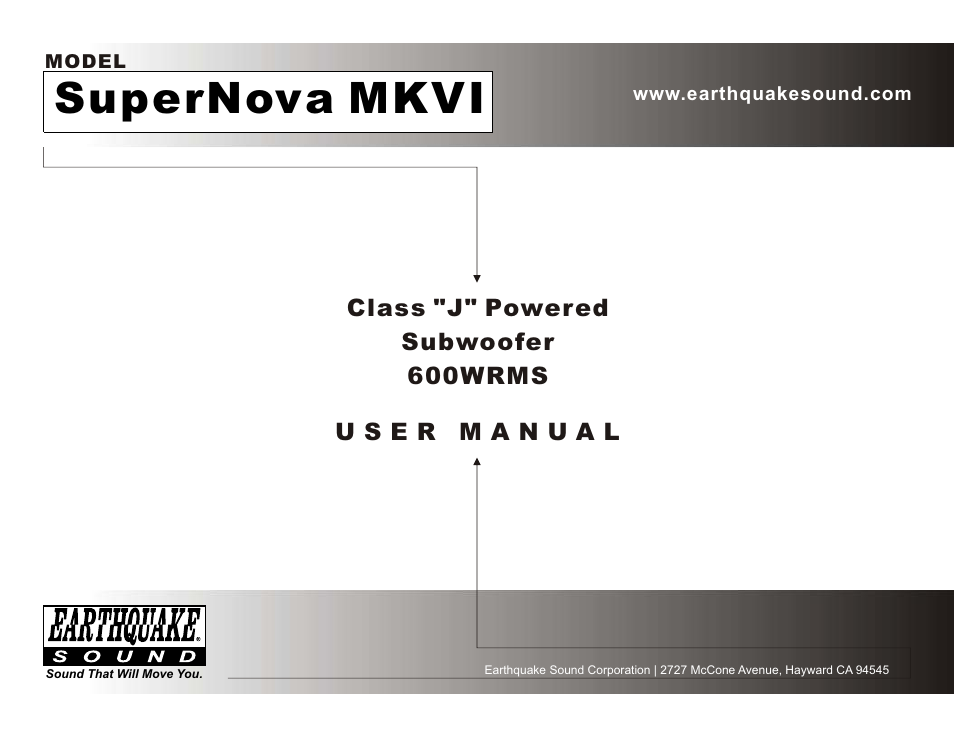 Earthquake Sound SuperNova MKVI User Manual | 12 pages