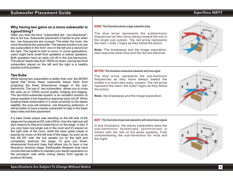 Subwoofer placement guide | Earthquake Sound SuperNova MKVI User Manual | Page 4 / 12