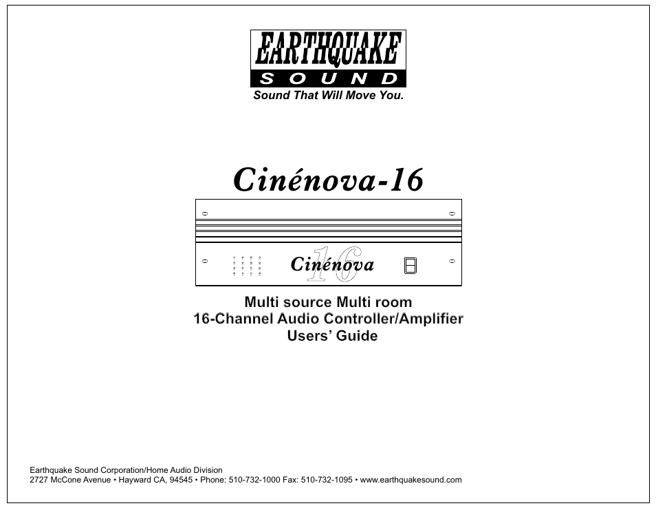 Earthquake Sound Cinenova 16 User Manual | 16 pages