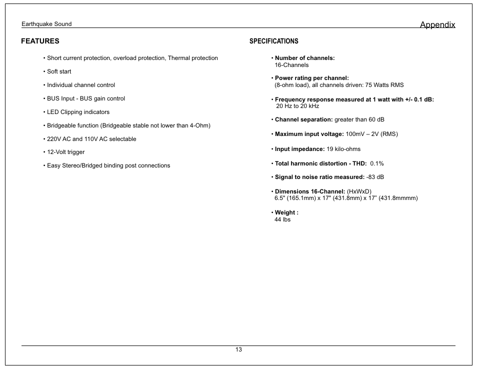 Appendix | Earthquake Sound Cinenova 16 User Manual | Page 13 / 16