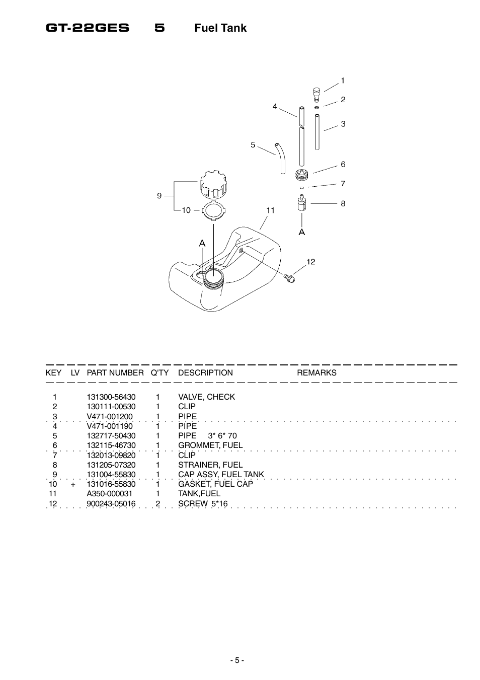 Gt-22ges 5 fuel tank | Echo GT-22GES User Manual | Page 6 / 13