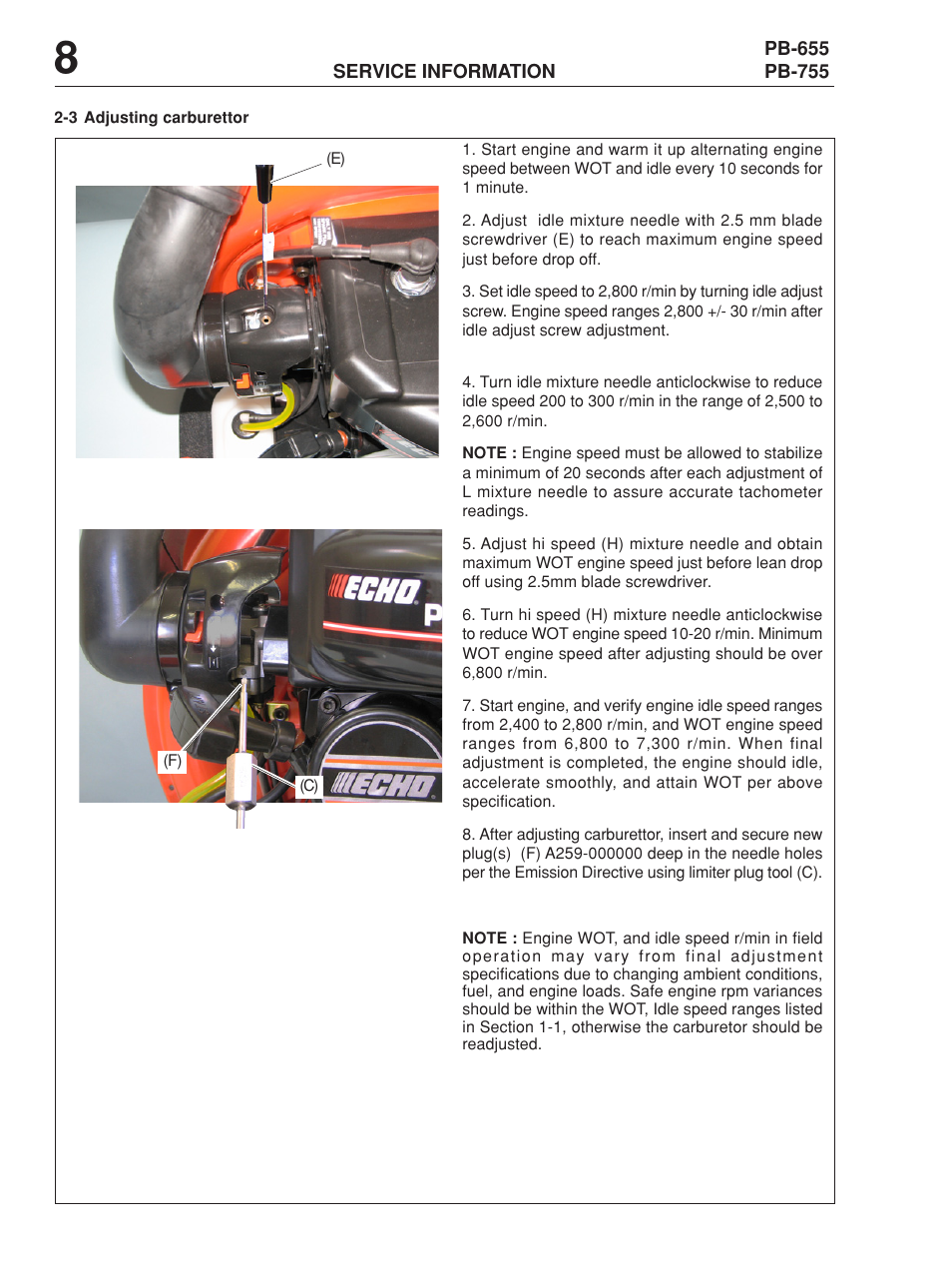 Echo PB-655 User Manual | Page 8 / 8