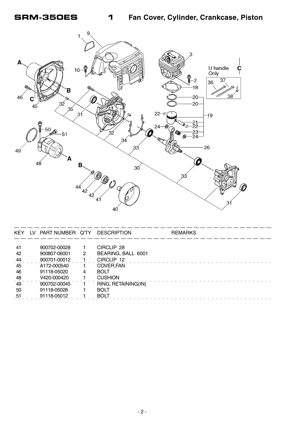 Srm-350es 1 fan cover, cylinder, crankcase, piston | Echo SRM-350ES User Manual | Page 3 / 16