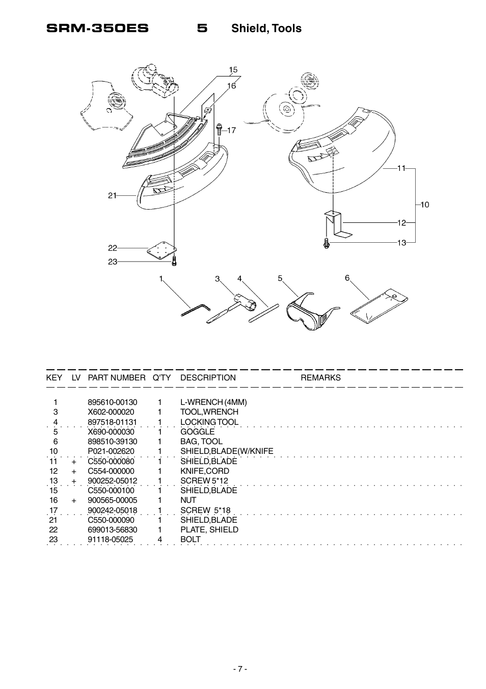 Srm-350es 5 shield, tools | Echo SRM-350ES User Manual | Page 8 / 16
