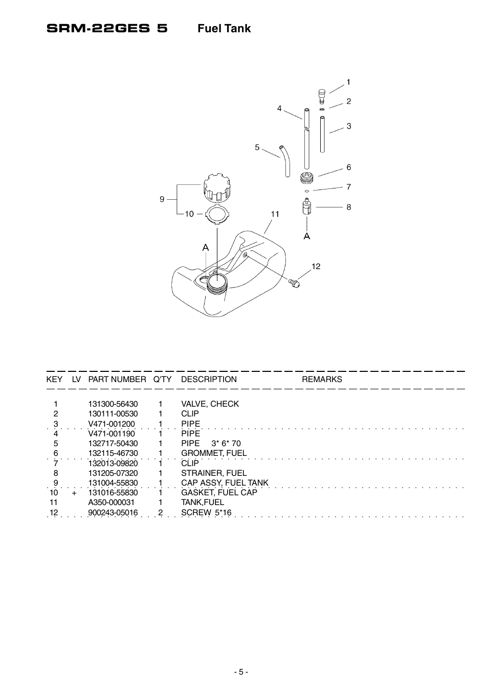 Srm-22ges 5 fuel tank | Echo SRM-22GES User Manual | Page 6 / 13