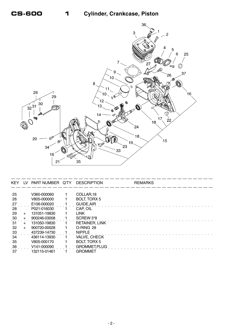 Cs-600 1 cylinder, crankcase, piston | Echo CS-600 User Manual | Page 3 / 16