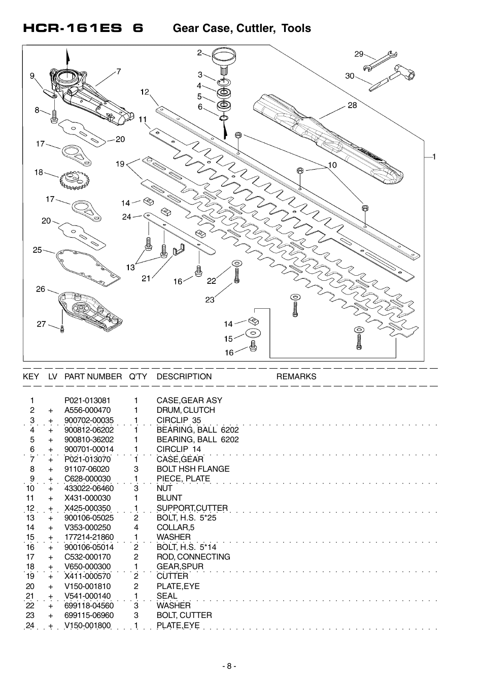 Hcr-161es 6 gear case, cuttler, tools | Echo HCR-161ES User Manual | Page 9 / 16