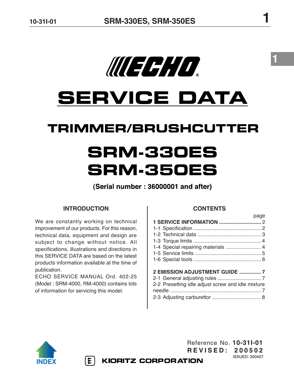 Echo SRM-350ES User Manual | 8 pages