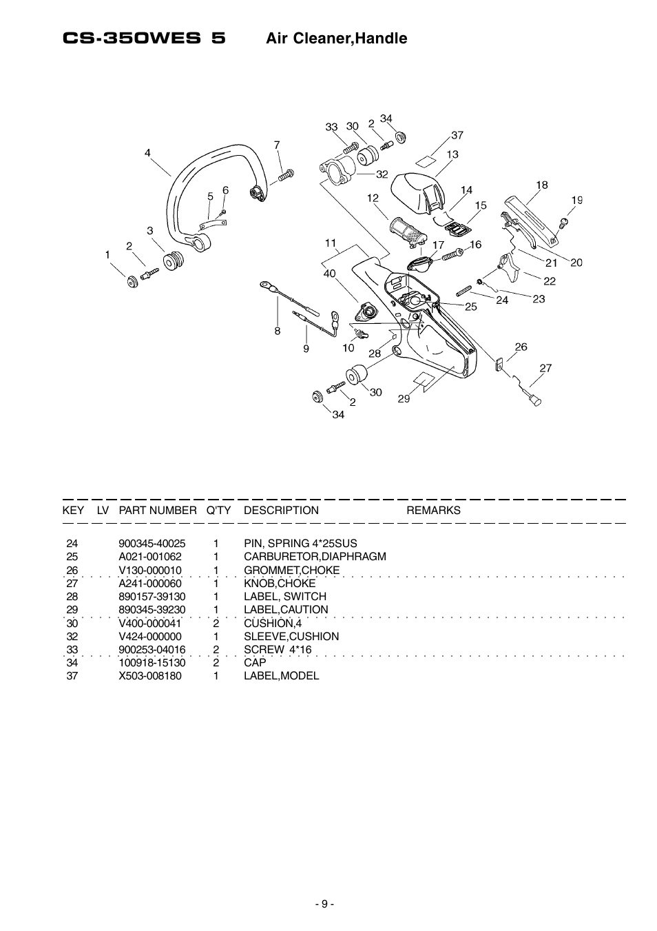 Cs-350wes 5 air cleaner,handle | Echo CS-350WES User Manual | Page 10 / 18