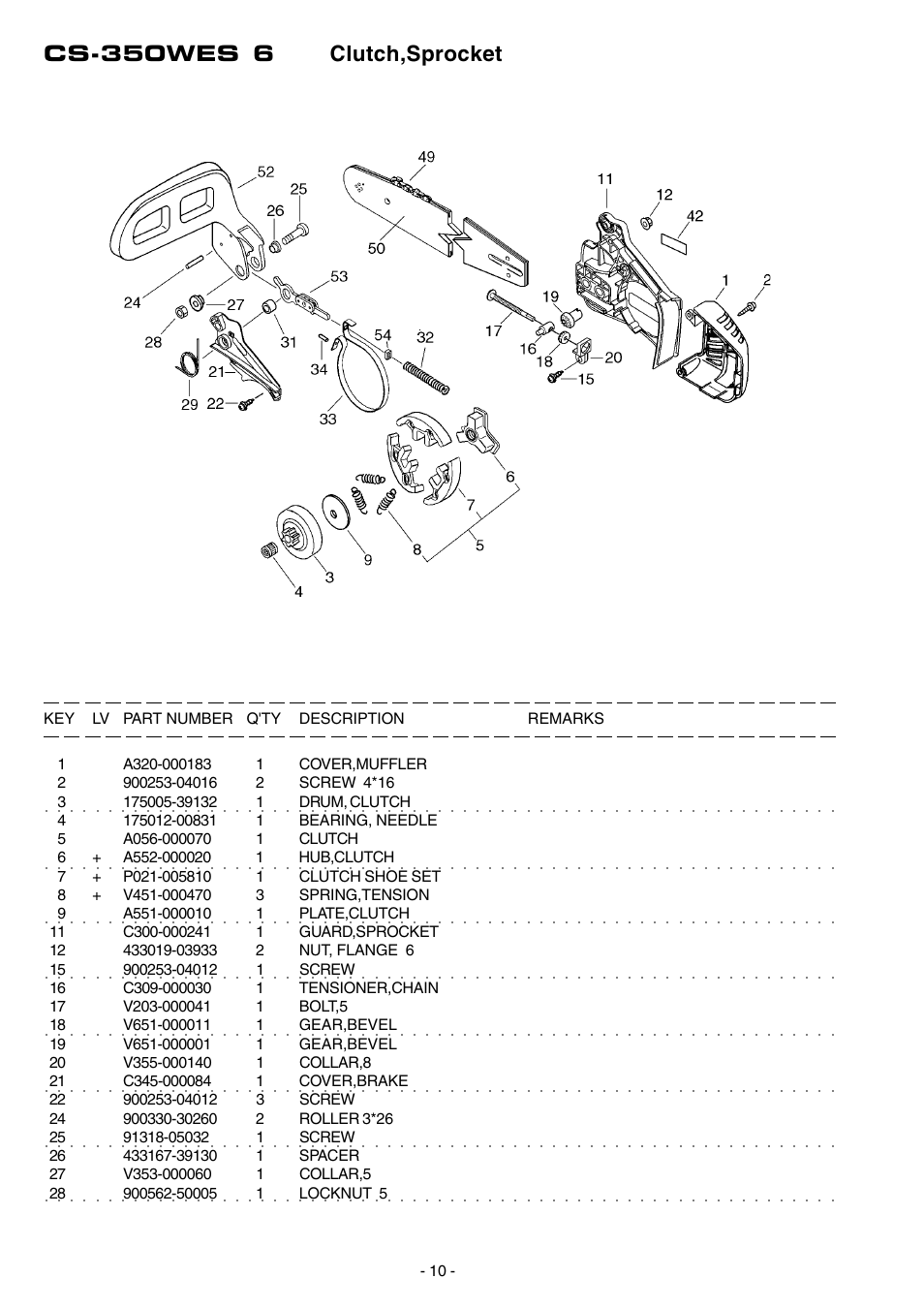 Cs-350wes 6 clutch,sprocket | Echo CS-350WES User Manual | Page 11 / 18