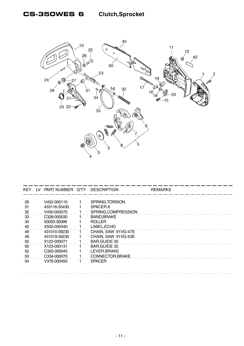 Cs-350wes 6 clutch,sprocket | Echo CS-350WES User Manual | Page 12 / 18