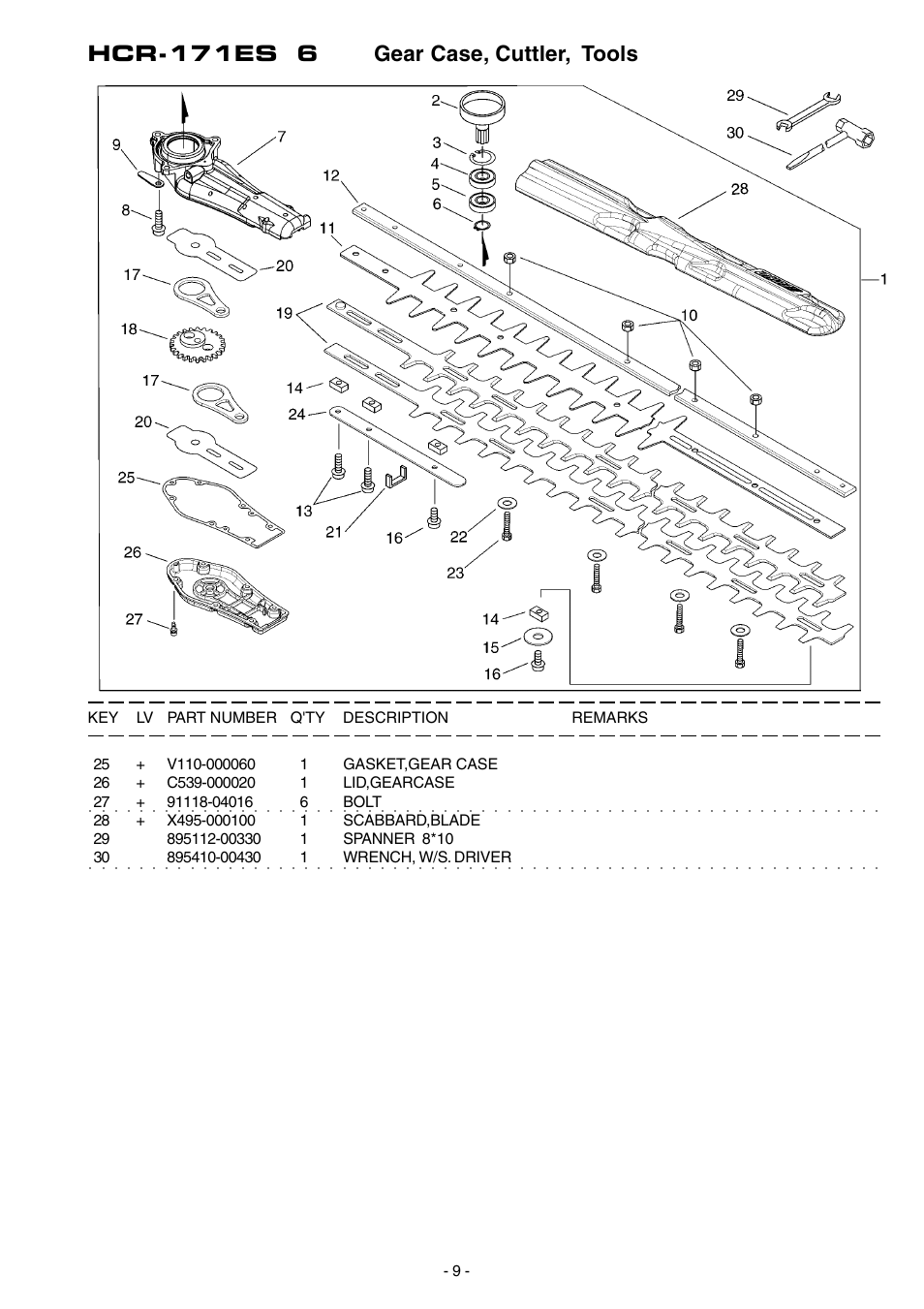 Hcr-171es 6 gear case, cuttler, tools | Echo HCR-171ES User Manual | Page 10 / 16