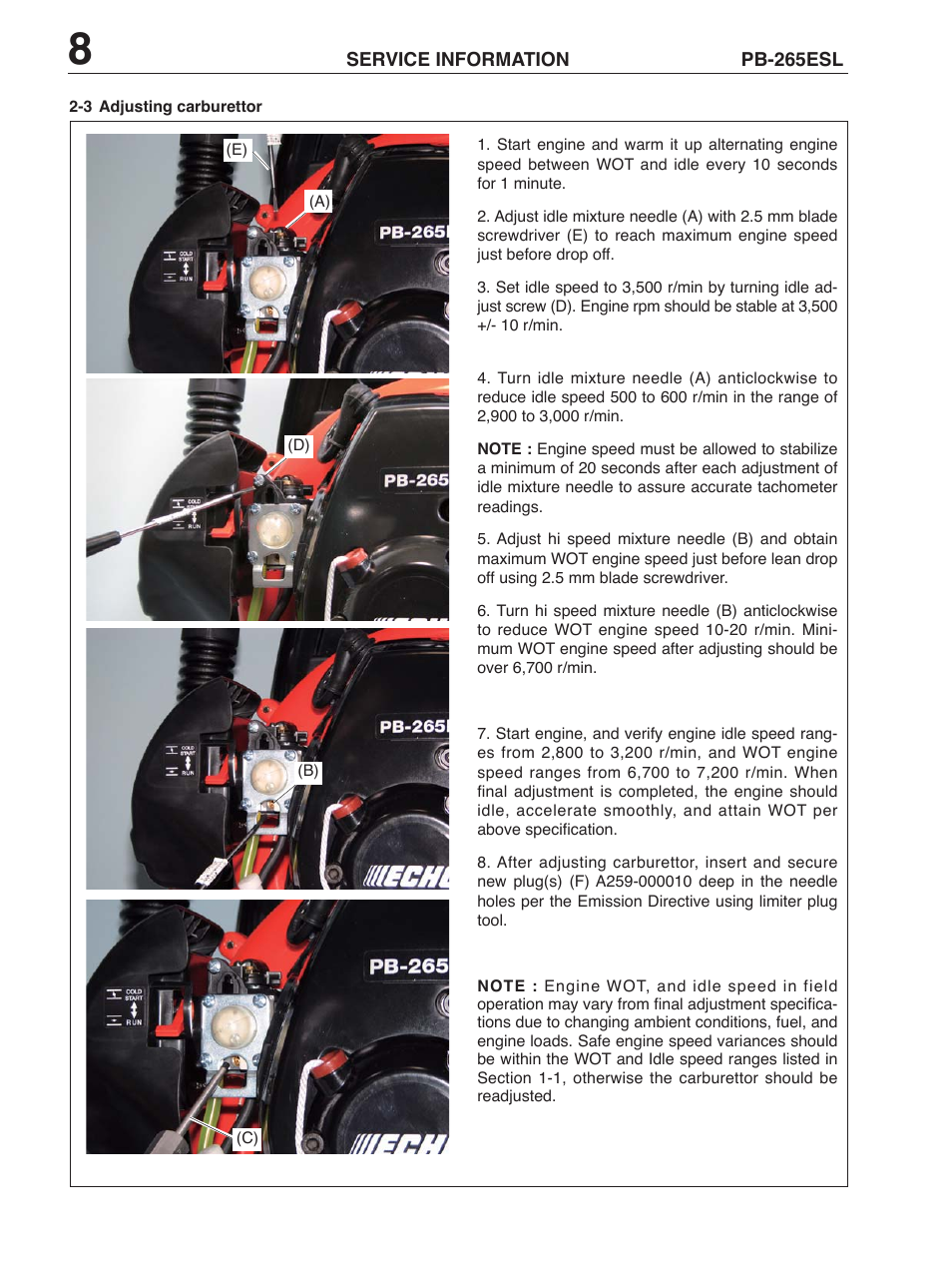 Echo PB-265ESL User Manual | Page 8 / 8