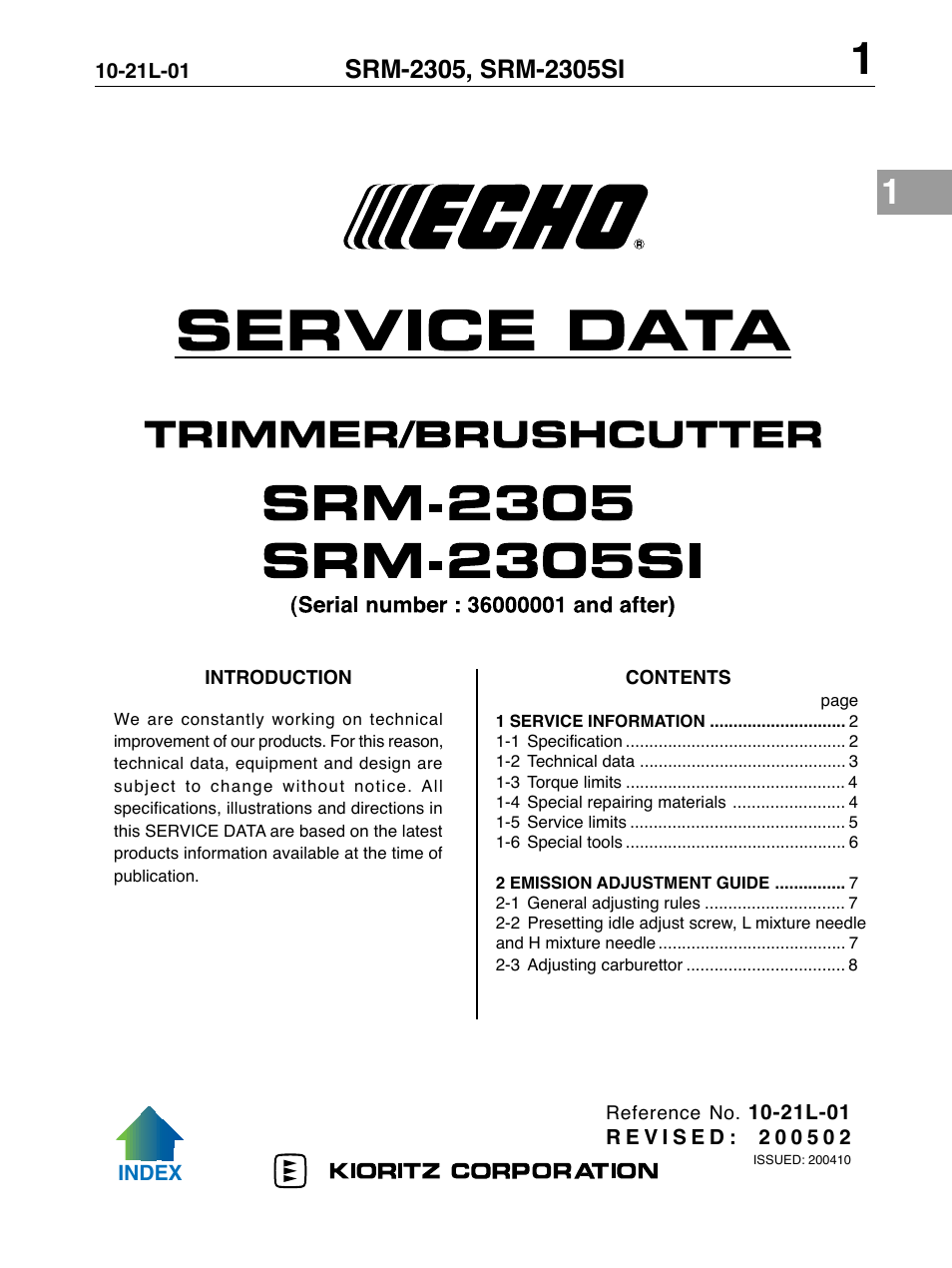 Echo SRM-2305SI User Manual | 8 pages