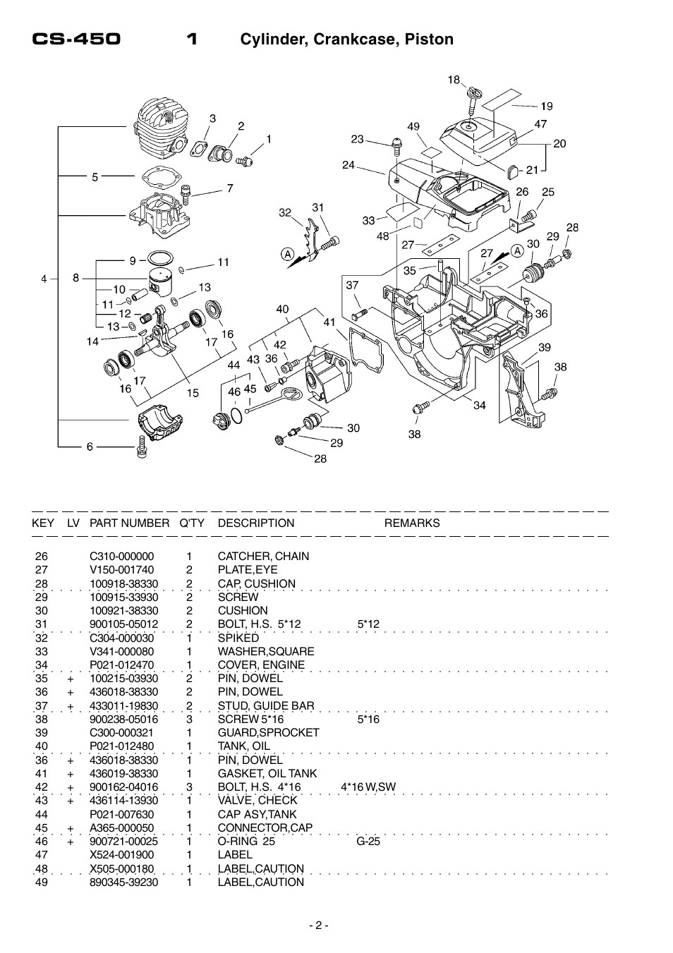 Cs-450 1 cylinder, crankcase, piston | Echo CS-450 User Manual | Page 3 / 16