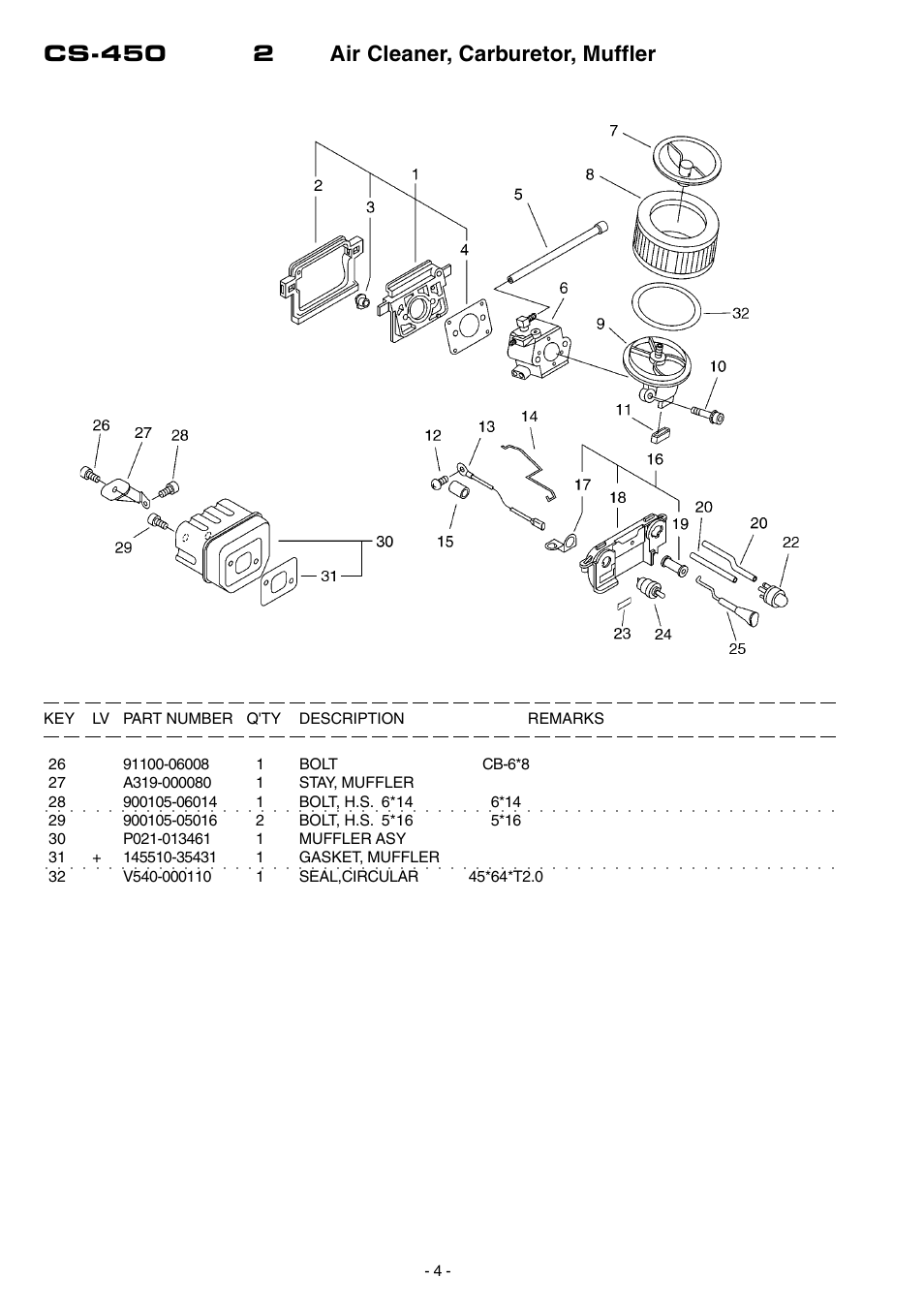 Cs-450 2 air cleaner, carburetor, muffler | Echo CS-450 User Manual | Page 5 / 16