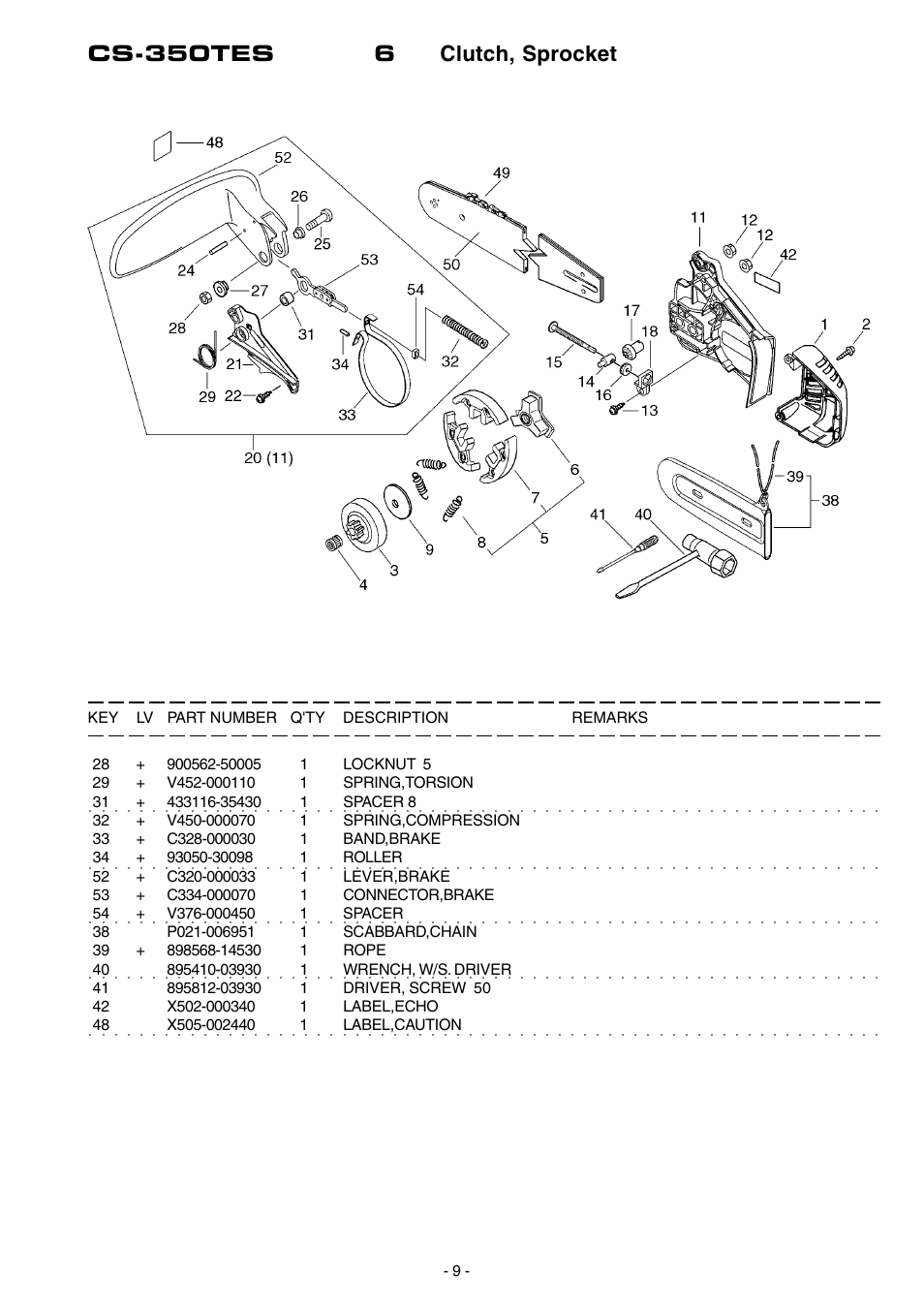 Cs-350tes 6 clutch, sprocket | Echo CS-350TES User Manual | Page 10 / 16