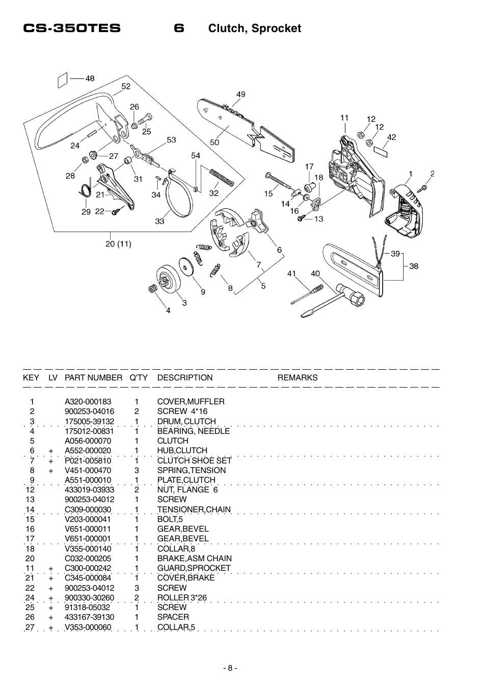 Cs-350tes 6 clutch, sprocket | Echo CS-350TES User Manual | Page 9 / 16