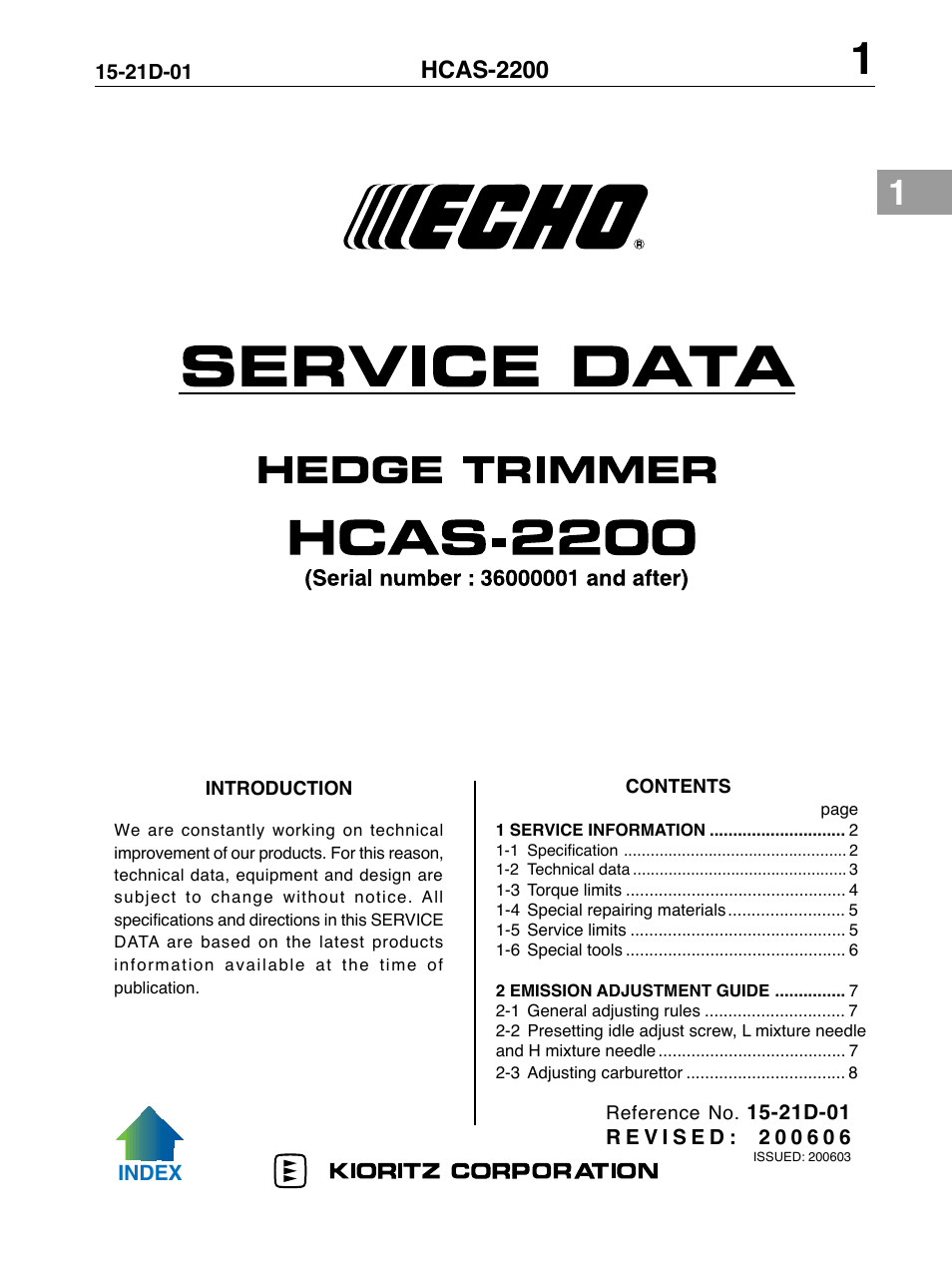 Echo HCAS-2200 User Manual | 8 pages