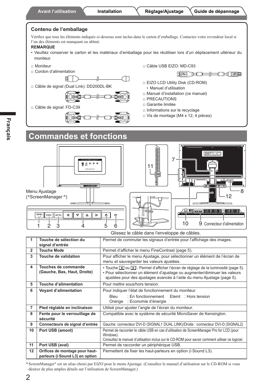 Commandes et fonctions, Français | Eizo FlexScan SX3031W User Manual | Page 16 / 60