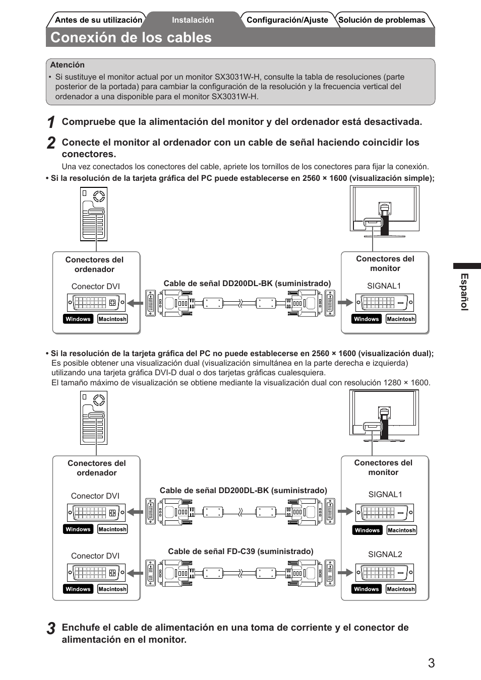 Conexión de los cables | Eizo FlexScan SX3031W User Manual | Page 23 / 60