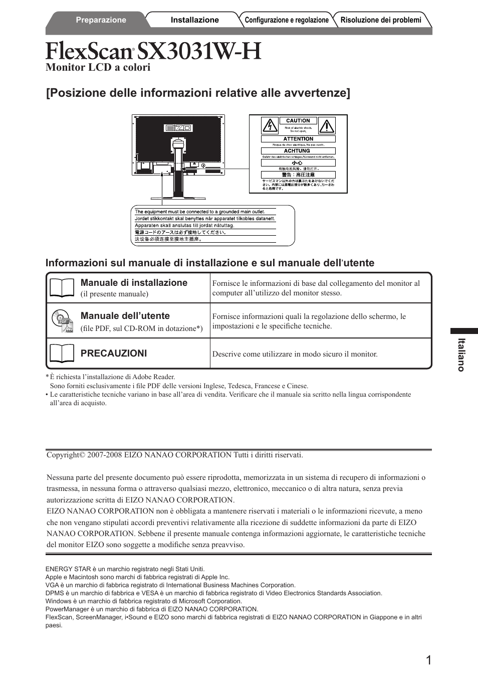 Monitor lcd a colori, Utente | Eizo FlexScan SX3031W User Manual | Page 27 / 60