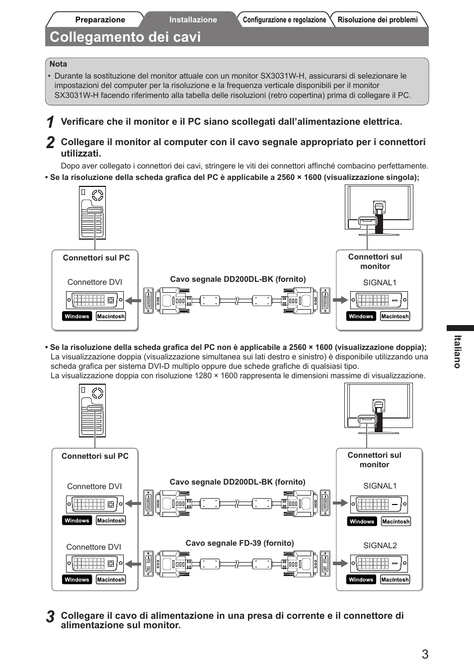 Collegamento dei cavi | Eizo FlexScan SX3031W User Manual | Page 29 / 60