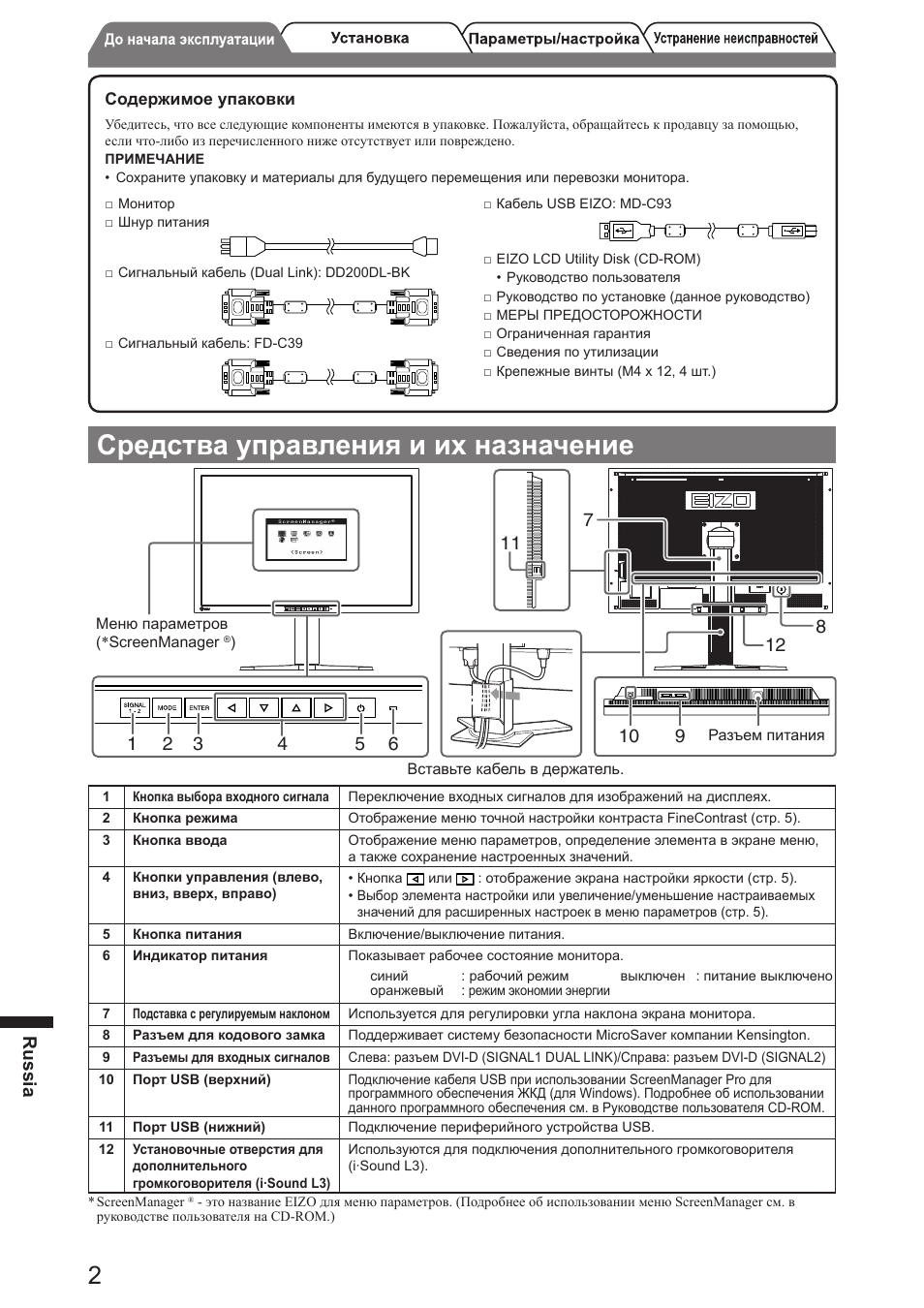 Средства управления и их назначение, Russia | Eizo FlexScan SX3031W User Manual | Page 46 / 60