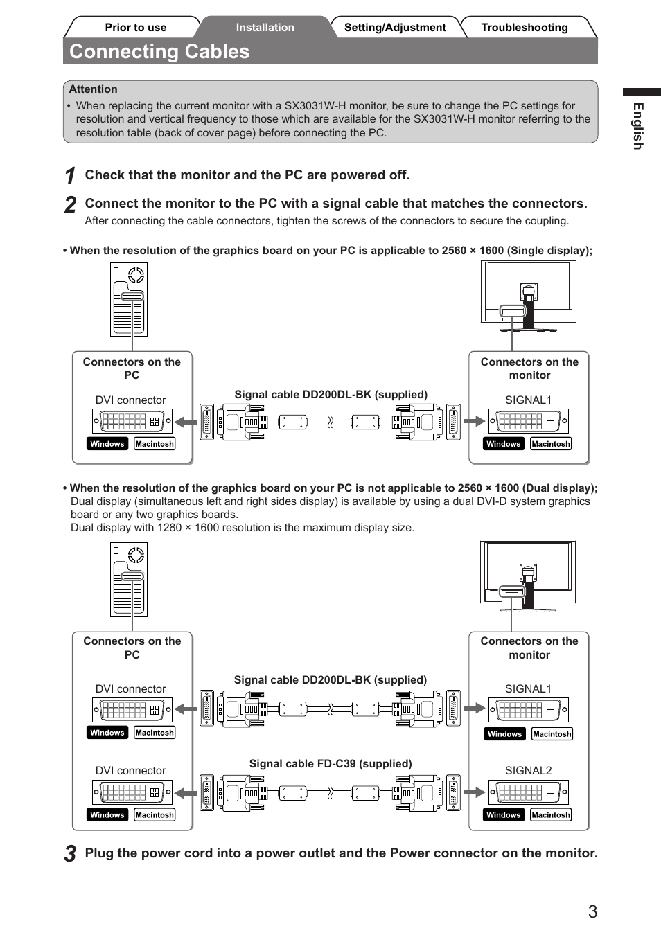 Connecting cables | Eizo FlexScan SX3031W User Manual | Page 5 / 60