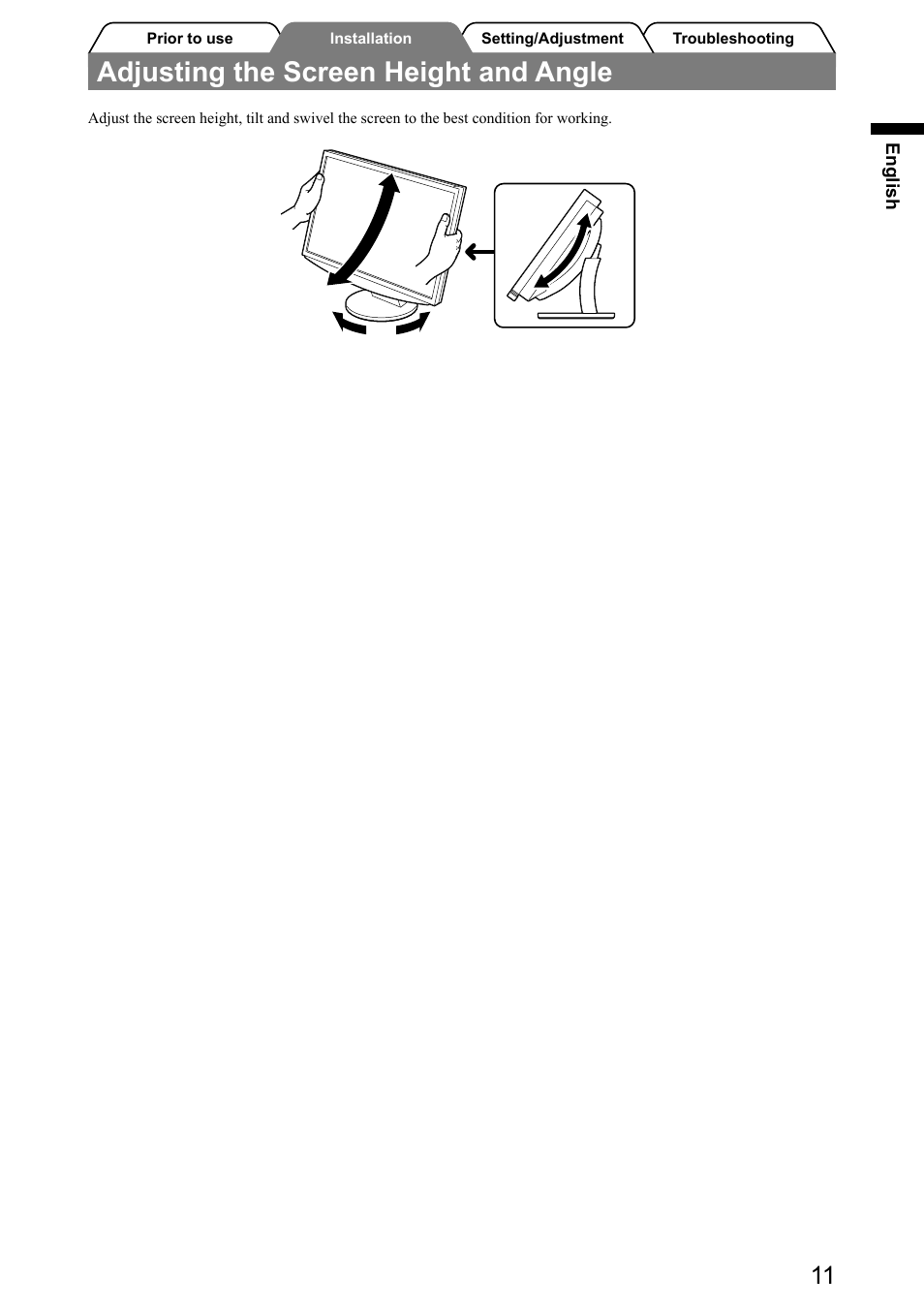 Adjusting the screen height and angle | Eizo FlexScan HD2441W User Manual | Page 13 / 148