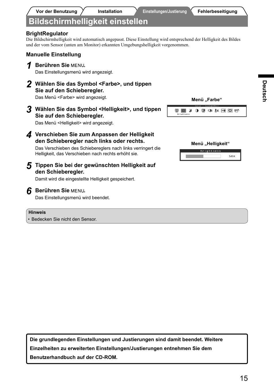 Bildschirmhelligkeit einstellen | Eizo FlexScan HD2441W User Manual | Page 33 / 148