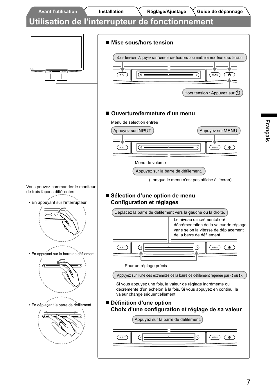 Utilisation de l’interrupteur de fonctionnement | Eizo FlexScan HD2441W User Manual | Page 41 / 148