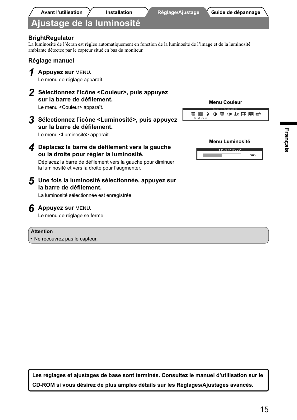 Ajustage de la luminosité | Eizo FlexScan HD2441W User Manual | Page 49 / 148