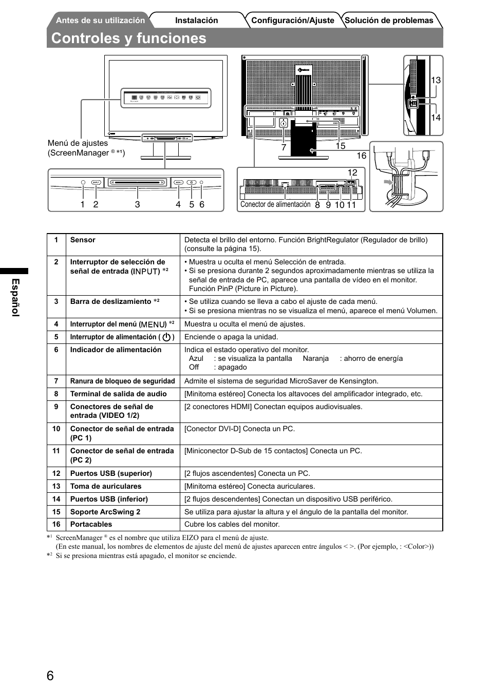 Controles y funciones, Español | Eizo FlexScan HD2441W User Manual | Page 56 / 148