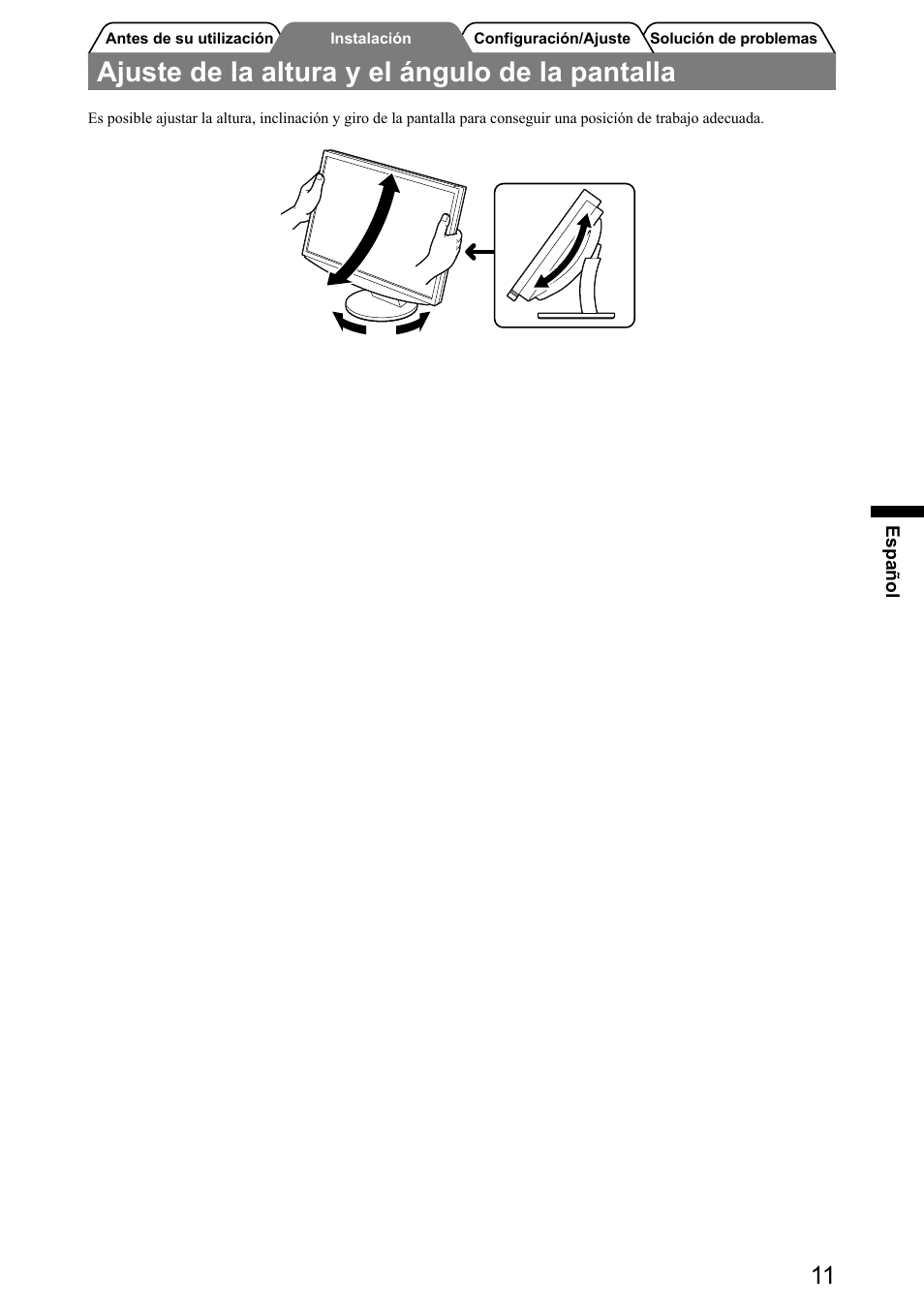 Ajuste de la altura y el ángulo de la pantalla | Eizo FlexScan HD2441W User Manual | Page 61 / 148