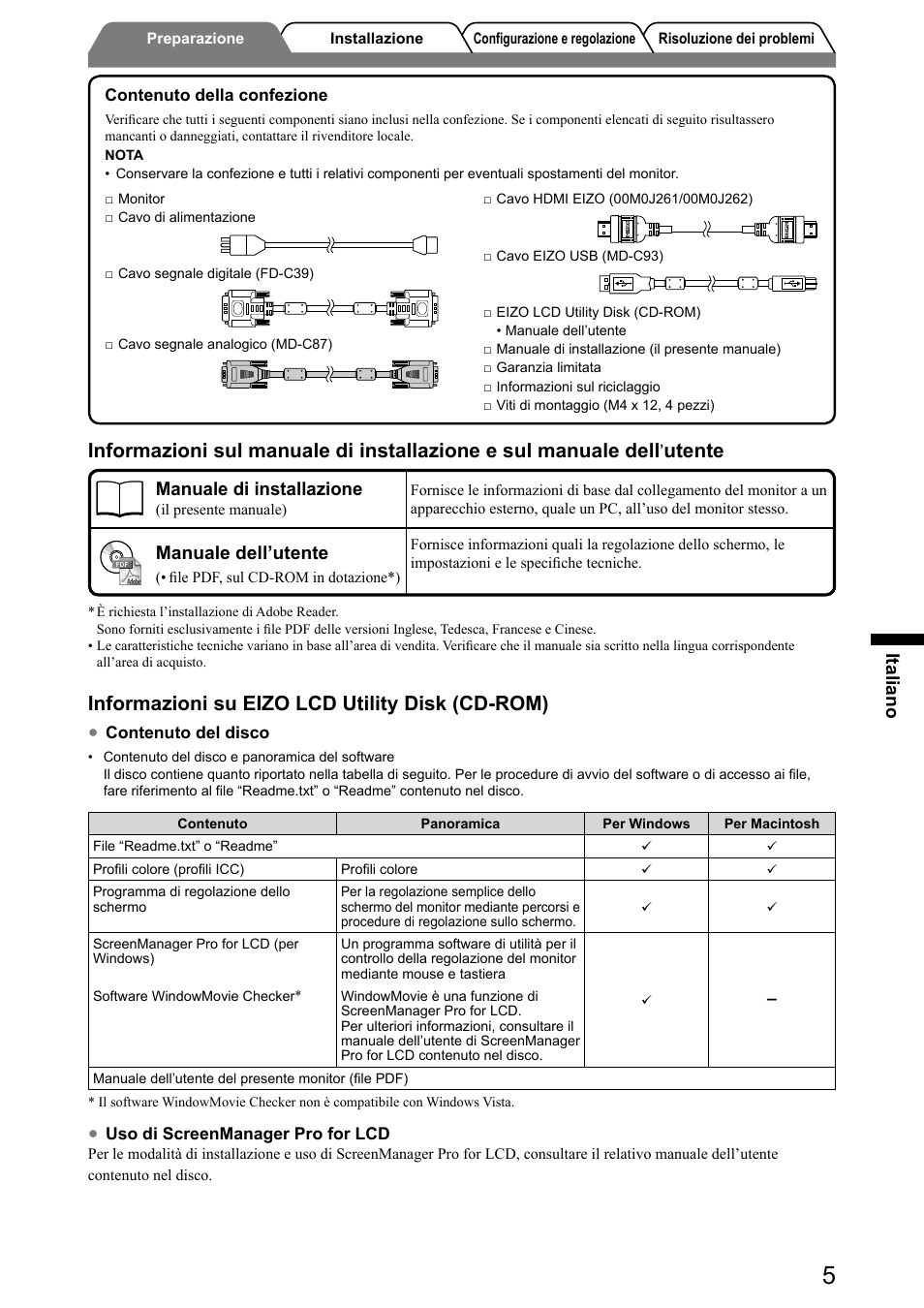 Utente, Informazioni su eizo lcd utility disk (cd-rom), Italiano | Manuale di installazione, Manuale dell’utente | Eizo FlexScan HD2441W User Manual | Page 71 / 148