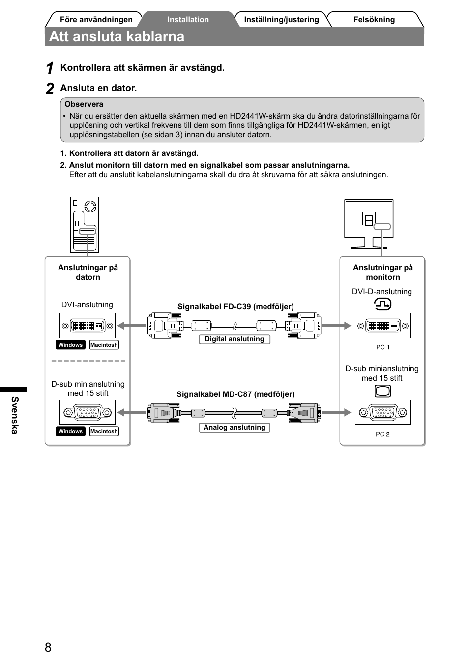 Att ansluta kablarna | Eizo FlexScan HD2441W User Manual | Page 90 / 148