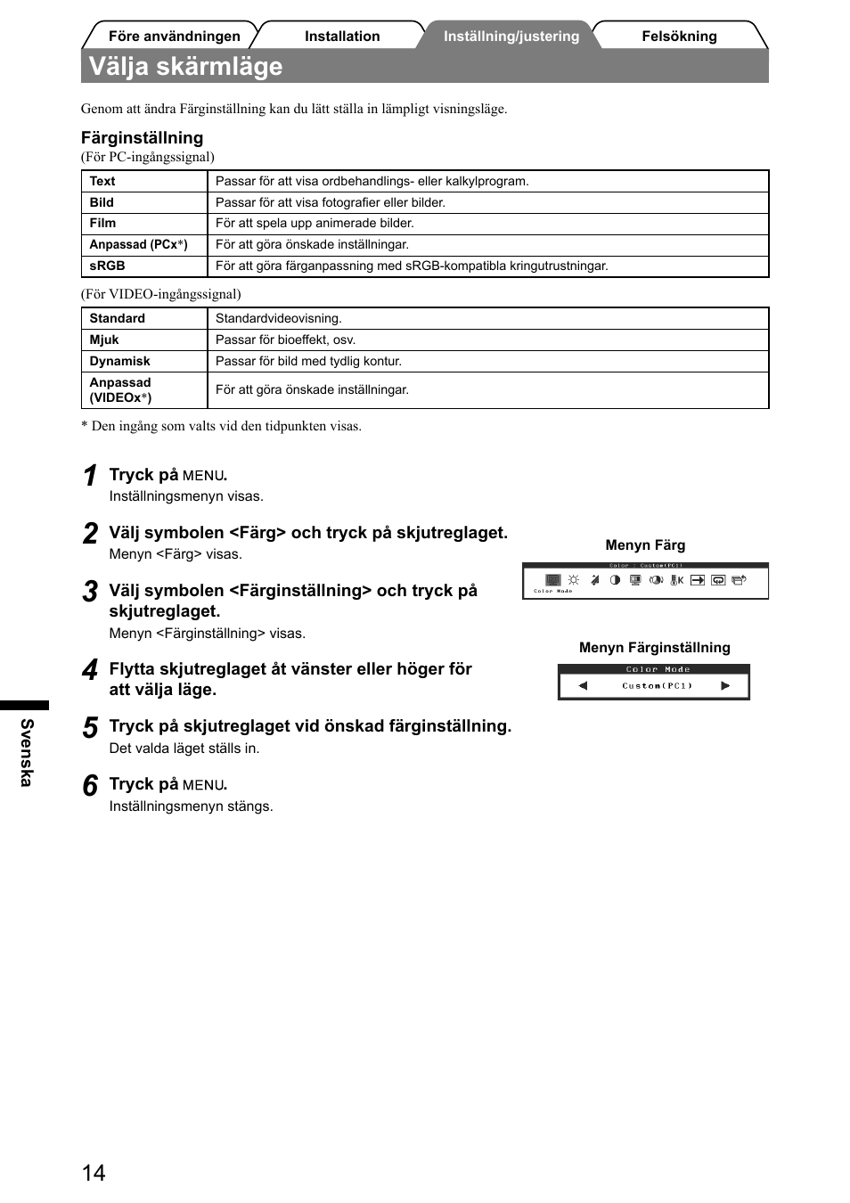 Välja skärmläge | Eizo FlexScan HD2441W User Manual | Page 96 / 148