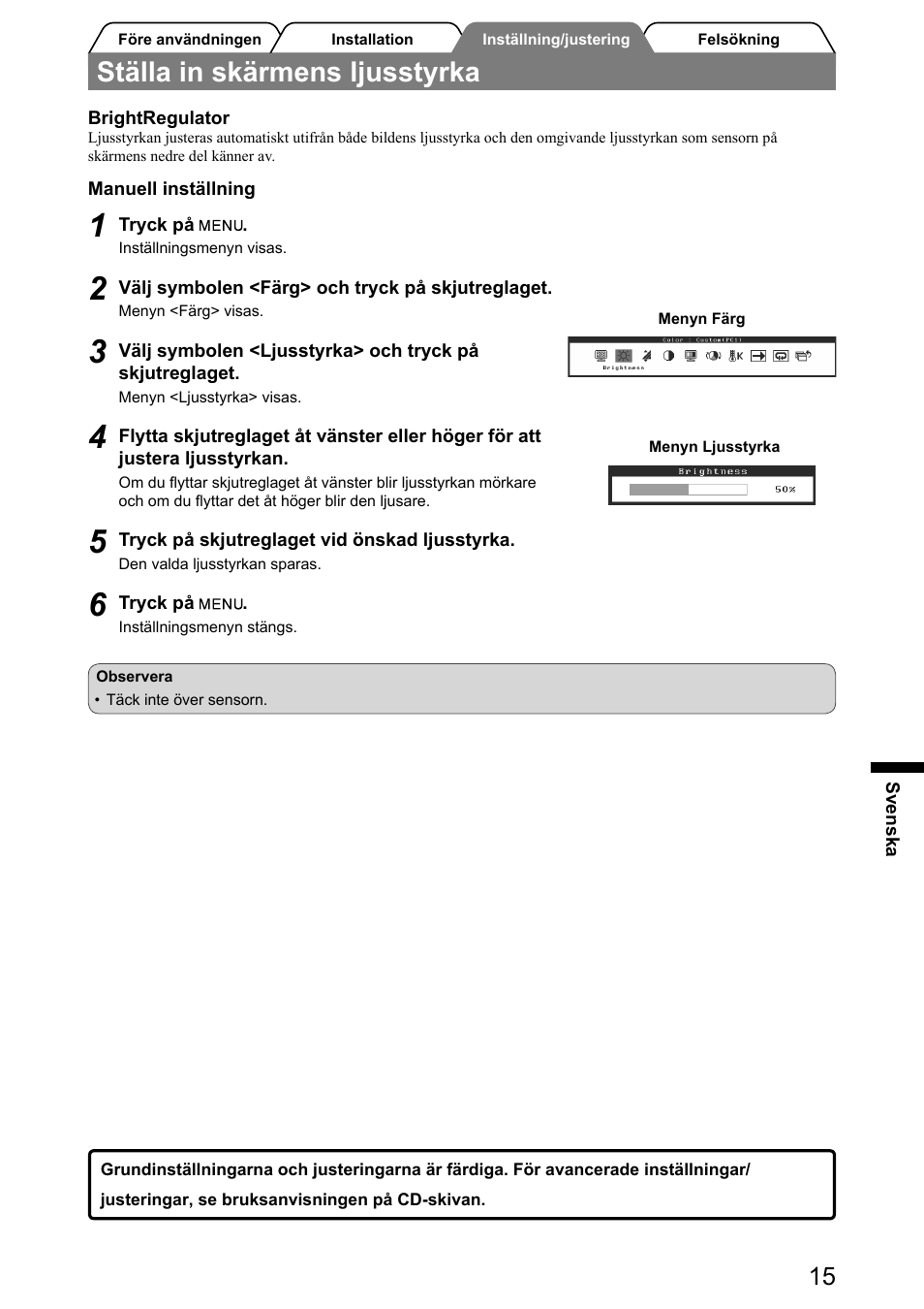 Ställa in skärmens ljusstyrka | Eizo FlexScan HD2441W User Manual | Page 97 / 148