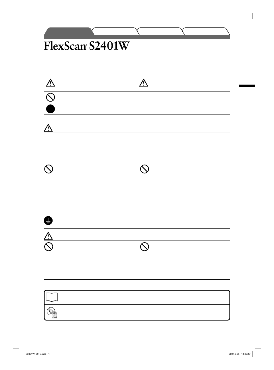 Lcd-farbmonitor, Sicherheitssymbole, Vorsichtsmassnahmen | Eizo FlexScan S2401W User Manual | Page 11 / 76