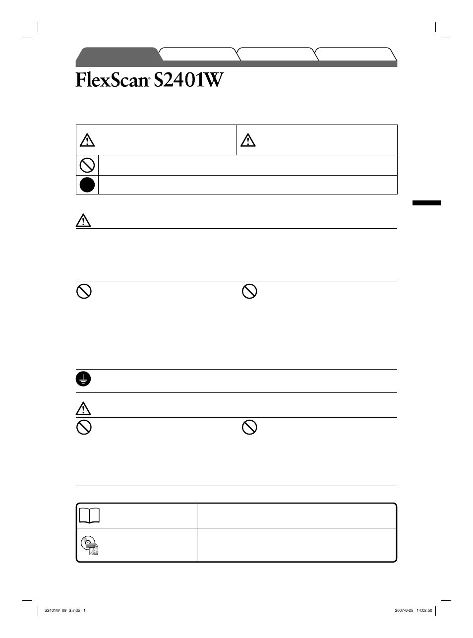 Moniteur couleur lcd, Symboles de securite, Precautions | Eizo FlexScan S2401W User Manual | Page 19 / 76