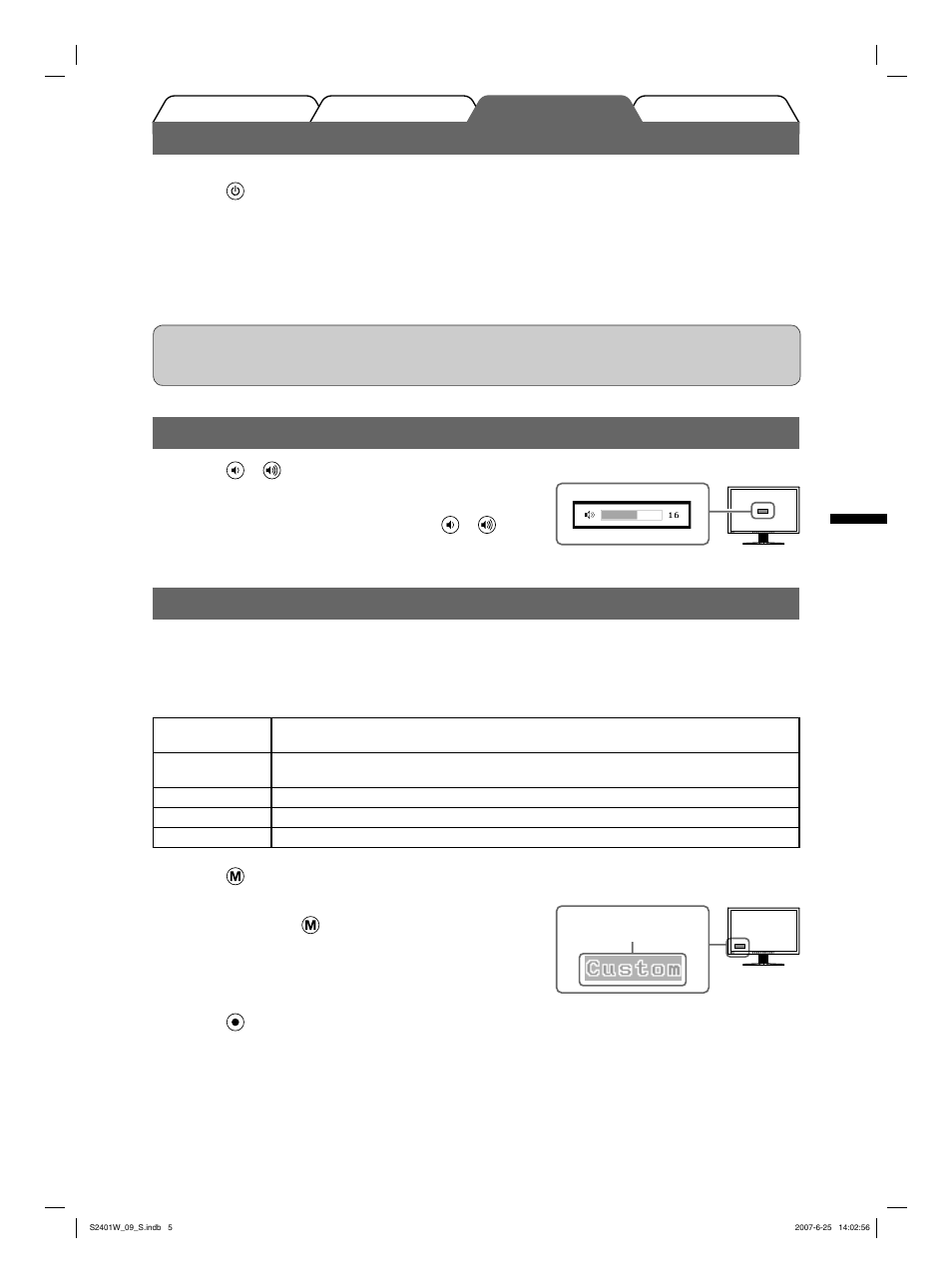 Visualización de la pantalla, Ajuste del volumen del altavoz, Selección del modo de pantalla | Eizo FlexScan S2401W User Manual | Page 31 / 76