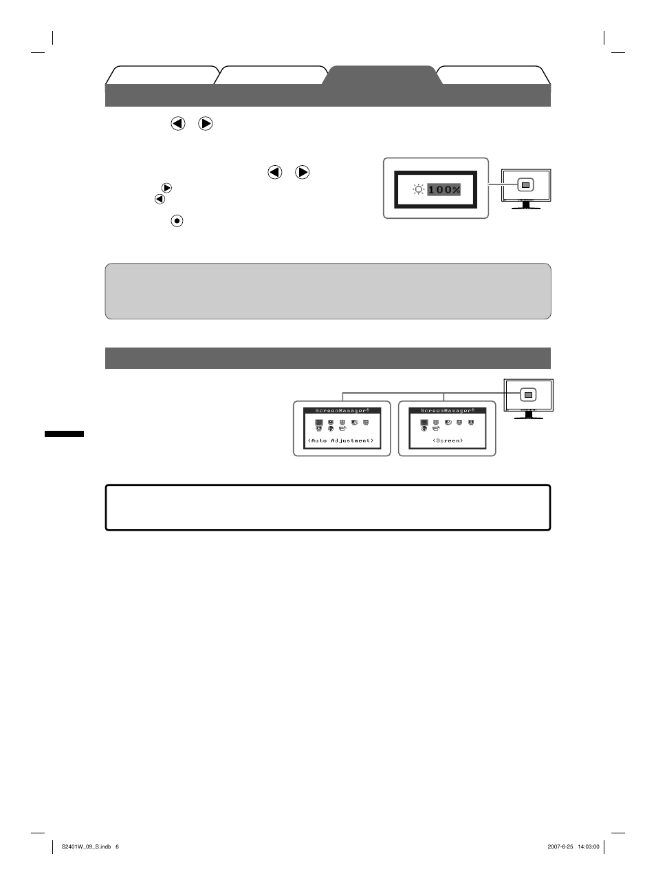 Regolazione della luminosità, Esecuzione delle impostazioni/regolazioni avanzate | Eizo FlexScan S2401W User Manual | Page 40 / 76