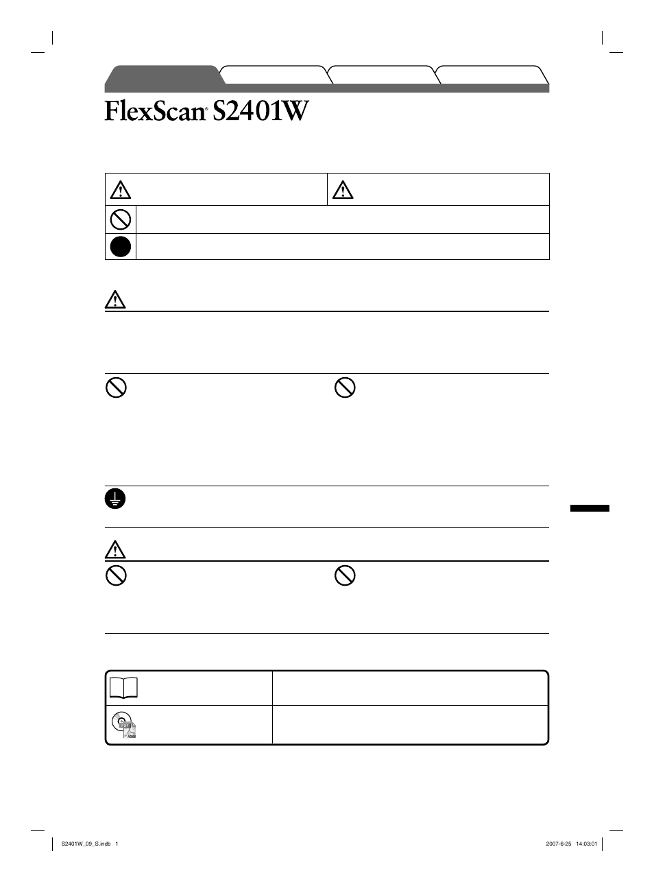 Lcd-färgskärm, Säkerhetssymboler, Försiktighetsåtgärder | Om installationshandboken och bruksanvisningen | Eizo FlexScan S2401W User Manual | Page 43 / 76